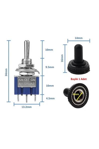 ROBİZ Mts-103 Mini Toggle Anahtar 3a 250v On / Off / On 3 Pin 3 Pozisyon Uyumlu