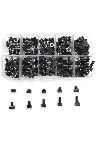 ROBİZ 200 Adet 6x6mm Tact Buton Set 10 Farklı Yükseklikte 4 Pin Dokunmatik Anlık Basmalı Düğme Anahtar - Resim 4