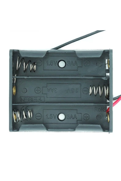 ROBİZ 3lü AAA Pil Kutusu Yuvası İnce Küçük Tip 3 Tane 1.5V Pil DC 4.5V Plastik Pil Tutucu 14cm Kablo - 3