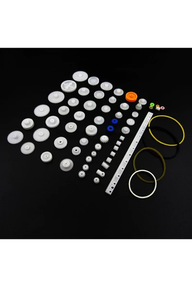 ROBİZ 60 Parça Plastik Dişli Seti Oyuncak Robot Araba Gear Dıy Kremayer Çark Kasnak Lastik Sonsuz Dişli - Resim 4