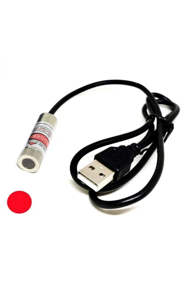 ROBİZ Usb Kablolu 5mW 650nm Nokta Çizgi Lazer Modül  1 Metre Kablo Lens ile Odak Ayarlı 12mm Çap - 8