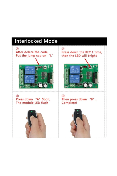 ROBİZ 433mhz Rf 2 Kanal Röle Modül Dc12v Kablosuz Motor Pompa Fan Lamba Perde Akıllı Ev Garaj Bariyer Kapı - Resim 8