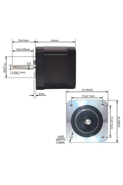 ROBİZ Nema 17 Step Motor 1.5a 0.4nm D Mil 2 Faz 1.5a 1.8 Derece 200 Adım 3d Yazıcı Printer - Resim 7