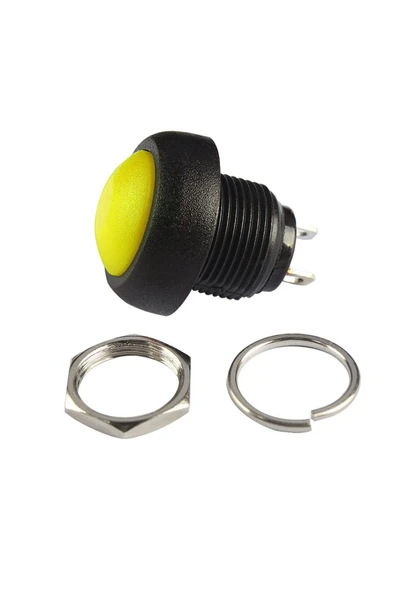 ROBİZ 12mm PBS-33B 2 Pin Push Buton Sarı ON OFF 1A 250V Mini Yuvarlak Su Geçirmez Anahtar Momentary - 6