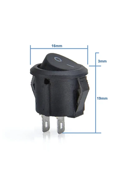 ROBİZ 16mm Yuvarlak 2 Pin Anahtar Switch Mini Buton Kcd1 Siyah Plastik Açma Kapama On / Off