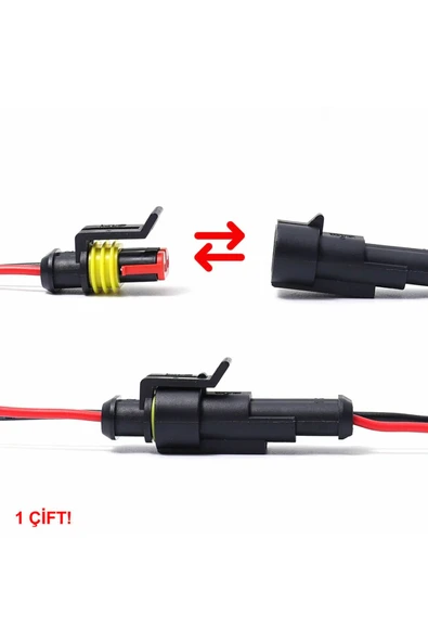 ROBİZ 2 Pin Kablolu Su Geçirmez Konnektör Çift IP65 200mm Kilitli Erkek Dişi Kolay Bağlantı Soketi - Resim 7