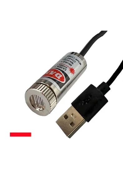 ROBİZ Usb Kablolu 5mW 650nm Kırmızı Çizgi Lazer Modül  1 Metre Kablo Lens ile Odak Ayarlı 12mm Çap - Resim 2