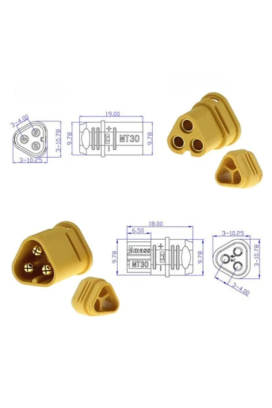 ROBİZ Mt30 3 Pin Plug Dişi Erkek Konnektör Soket Çift Rc Lipo Pil Batarya Akü Bağlantı Konnektörü - Resim 8