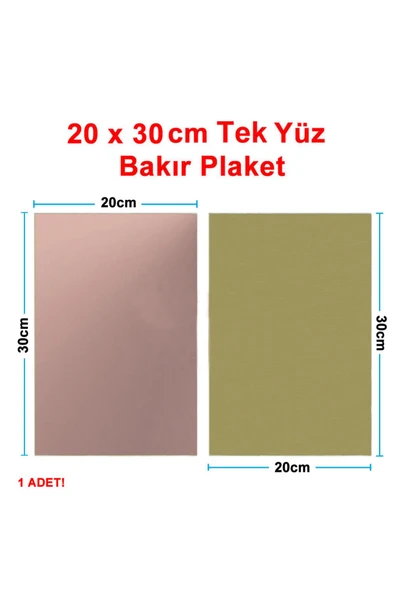 ROBİZ 20x30cm Tek Yüz Bakır Plaket Pcb Elektronik Baskı Devre Prototip Test Deney Deneme Kartı FR4 Levha