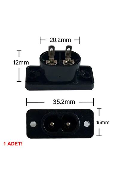 ROBİZ 220V 5A AC Dişi Power Giriş Soketi C7 2 Pin Panel Montaj Tip Elektrik Güç Kablo Bağlantı Konnektörü - Resim 2