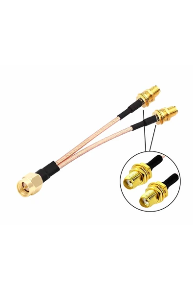 ROBİZ Y Tip RG316 15cm 1x Sma Erkek 2X Sma Dişi Kablo RF Uzatma Kablosu Altın Kaplama Soket 0-6GHz Wi-Fi
