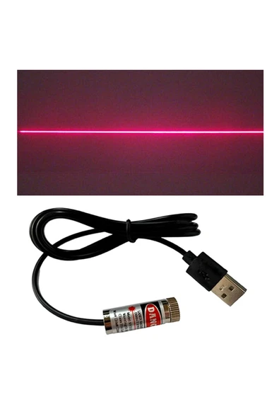 ROBİZ Usb Kablolu 5mW 650nm Kırmızı Çizgi Lazer Modül  1 Metre Kablo Lens ile Odak Ayarlı 12mm Çap ürün görseli