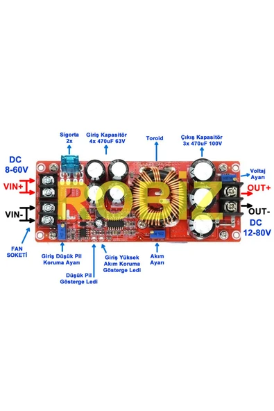 ROBİZ 1200W Voltaj Yükseltici Modül 83V 12A Akım Voltaj Ayarlanabilir Led Sürücü Dc Çevirici Regülatör - Resim 3