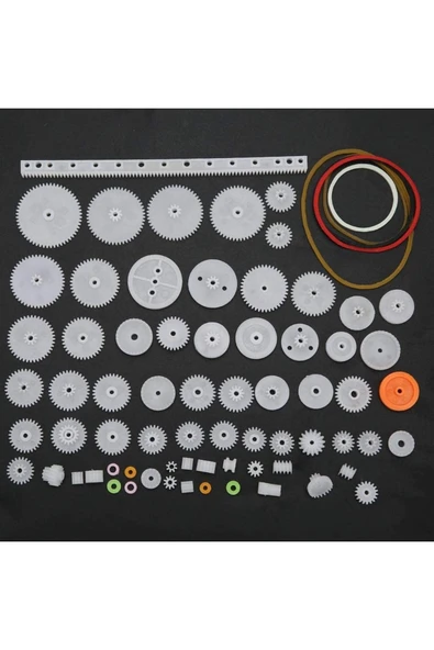 ROBİZ 60 Parça Plastik Dişli Seti Oyuncak Robot Araba Gear Dıy Kremayer Çark Kasnak Lastik Sonsuz Dişli - Resim 6