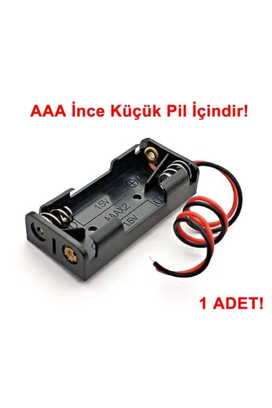 ARS Robotechnicals AAA Pil Kutusu Yuvası İnce Küçük Tip 2 Adet 1.5V Pil Toplam 3V Plasitk Pil Tutucu 14cm Kablo - Resim 2