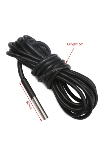 ARS Robotechnicals Ds18b20 5 Metre Kablolu Sensör Su Geçirmez Isı Sıcaklık Dijital - Resim 5