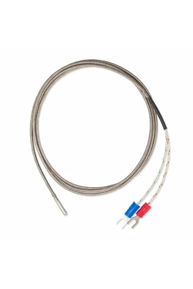 ROBİZ K Type Thermocouple 1 Metre Silindir Tip Başlık Sıcaklık Isı Sensörü 0C / 800C Paslanmaz Çelik Prob - Resim 2