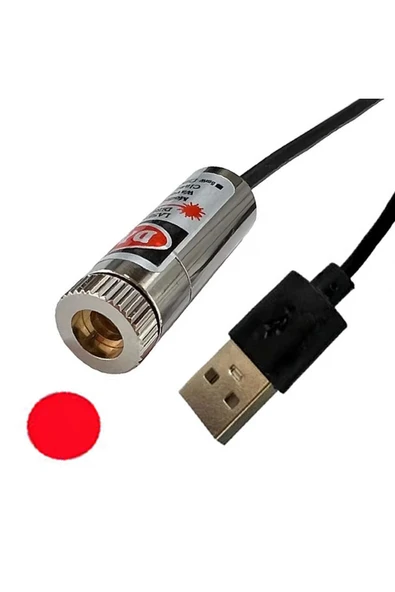 ROBİZ Usb Kablolu 5mW 650nm Nokta Çizgi Lazer Modül  1 Metre Kablo Lens ile Odak Ayarlı 12mm Çap