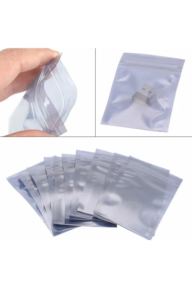 ROBİZ Kilitli Antistatik Poşet 8x13cm 100 Adet Şeffaf Su Toz Geçirmez Koruyucu Esd Metalize Torba Çanta - 4