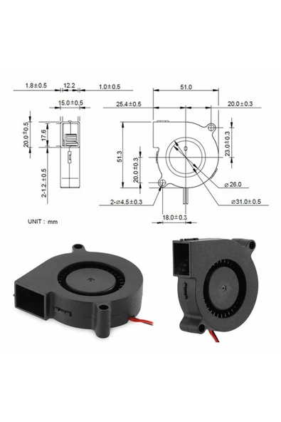 ROBİZ 5015 12V DC Salyangoz Fan 2 Pin 3D Yazıcı Soğutma Fanı Santirfüj Havalandırma Klima Türbin Kuluçka - Resim 8