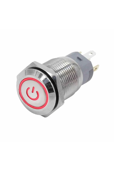 ROBİZ 16mm Metal Panel  Uyumlu  Montaj Düz Kafa Latch Buton NO NC Power Sembol Led Işıklı