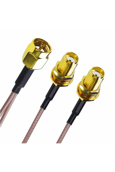 ROBİZ Y Tip RG316 15cm 1x Sma Erkek 2X Sma Dişi Kablo RF Uzatma Kablosu Altın Kaplama Soket 0-6GHz Wi-Fi - 7