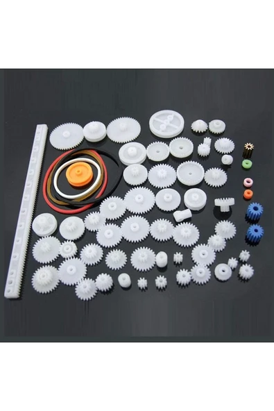ROBİZ 60 Parça Plastik Dişli Seti Oyuncak Robot Araba Gear Dıy Kremayer Çark Kasnak Lastik Sonsuz Dişli - Resim 7