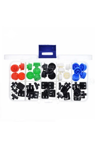 ROBİZ Kutulu 12x12mm 25 Adet Başlıklı Tact Buton Set 4 Pin 5 Renk Dokunmatik Anlık Basmalı Düğme - Resim 3
