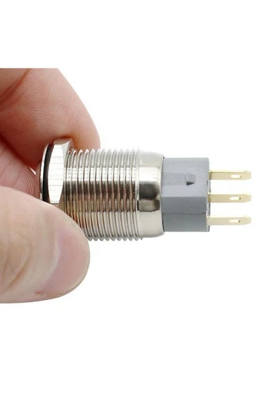ROBİZ 16mm Metal Panel Montaj Düz Kafa Latch Buton NO NC  DC 6A 12V AC 3A 250V IP67 Su Geçirmez Düğme - Resim 2