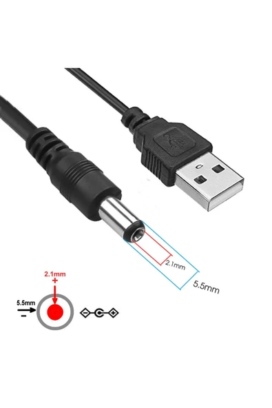 ROBİZ Usb 5v To 5.5x2.1mm Adaptör Çevirici Kablo 1.8 Metre Güç Kablosu Kamera Tablet Cep Telefonu - 4