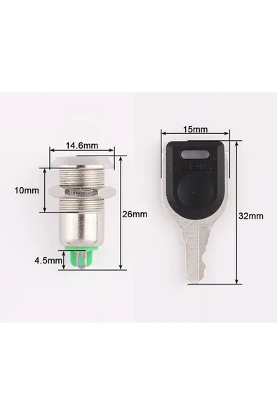 ROBİZ 12mm Metal 2 Pin Anahtar Kontrollü Buton  Panel Montaj ON OFF 1A AC 250V Güvenlik Kilit Elektronik - 3