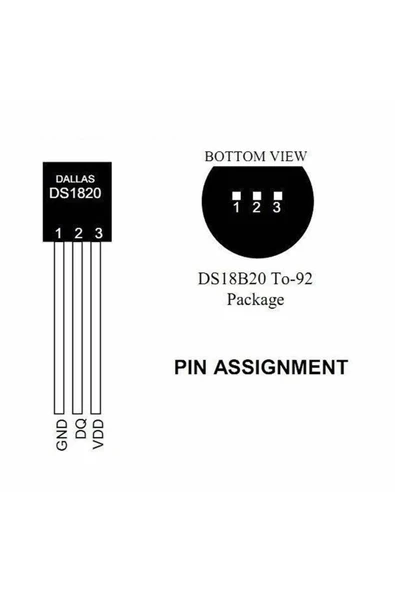 Alkatronik Ds18b20 Sıcaklık Isı Sensörü Dijital Termometre Ic -55c 125c To-92 -0.5c Hassasiyet 9/12 Bit Adc - 3