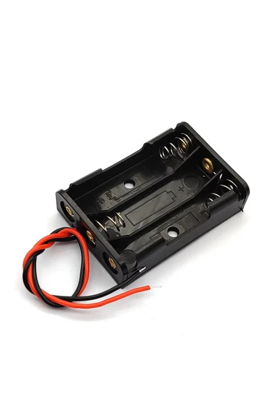 ROBİZ 3lü AAA Pil Kutusu Yuvası İnce Küçük Tip 3 Tane 1.5V Pil DC 4.5V Plastik Pil Tutucu 14cm Kablo - 8
