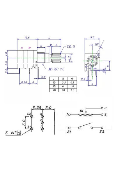 ROBİZ 5 Pin 10kohm Potansiyometre B10K Anahtarlı Pot Tırtıklı 15mm Döner Ayarlanabilir Direnç Ses - 8