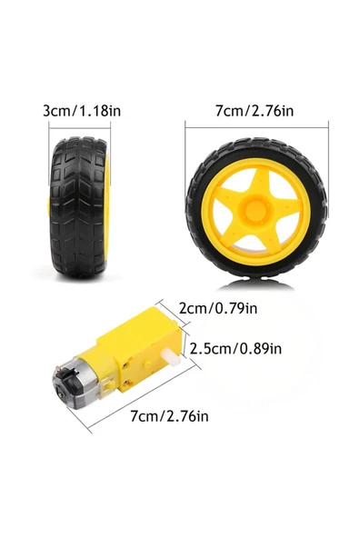 ROBİZ 200rpm Tt Motor Ve Tekerlek Seti Araba Robot Akılı Araç Oyuncak 250rpm Dc 3v-9v - Resim 2