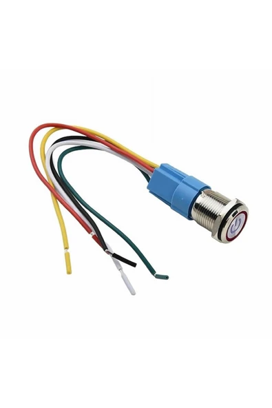 ROBİZ 16mm Kırmızı Power Sembol Ledli Kablolu Kilitlemeli Tip Metal Button  Latch Panel Montaj Düz Kafa - Resim 6