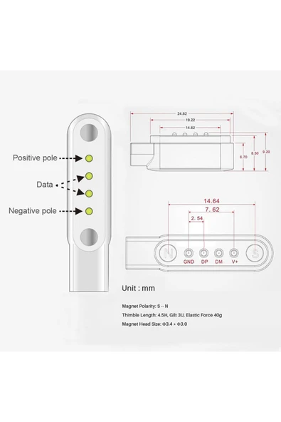 ROBAL Usb 4 Pin Pogo Kablo Akıllı Saat Manyetik Sabitleyici Şarj Kablosu Gt88 Gt68 Kw08 Kw18 Kw88 Kw98 - 8
