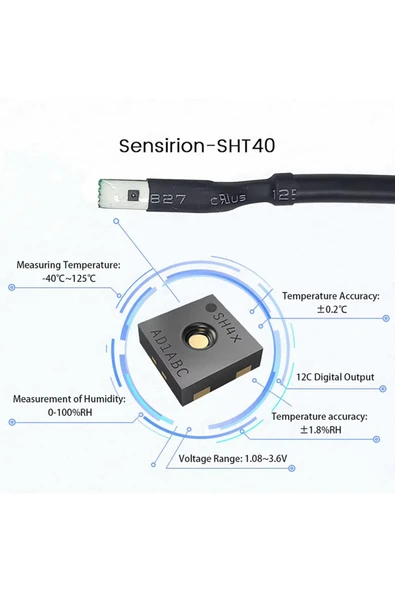 Alkatronik 100cm Kablolu Su Geçirmez SHT40 I2C Sıcaklık ve Nem Sensörü -40C / 125C Dijital Klima Termostat - 4