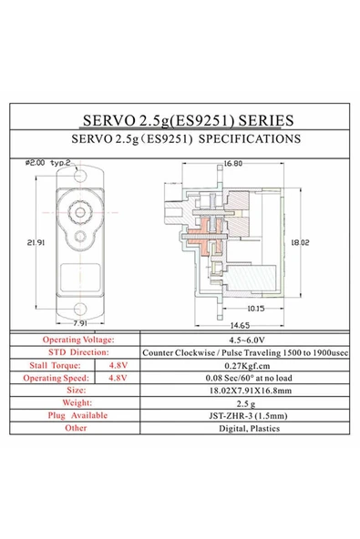 ROBİZ EMAX ES9251 II 4gr Dijital Servo Motor Mini Plastik Dişli 0.25kgcm Tork RC Uçak Drone Robot Kol - 8