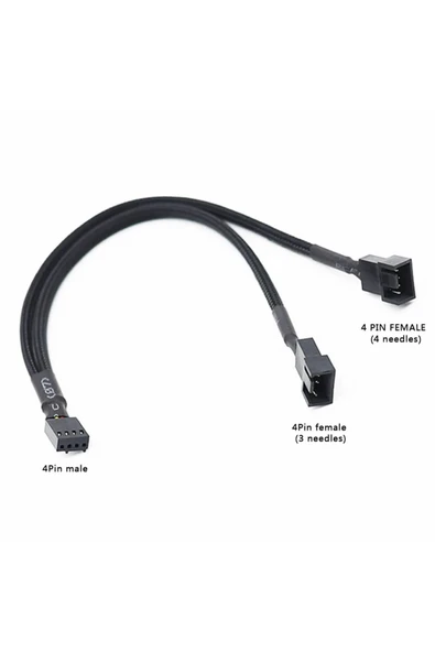 ROBİZ 1 to 2 Çoğaltıcı 25cm Fan Uzatma Kablosu Y Tip 4 Pin 3 Pin Bilgisayar Kasa Anakart Ekran Kartı - Resim 3