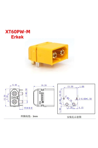 ROBİZ XT60PW Erkek Dişi Konnektör Soket Çift Pcb Tip Lehimlenebilir Lityum LiPo Pil Bağlantı Konnektörü - Resim 7