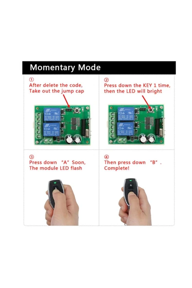 ROBİZ 433mhz Rf 2 Kanal Röle Modül Dc12v Kablosuz Motor Pompa Fan Lamba Perde Akıllı Ev Garaj Bariyer Kapı - Resim 6