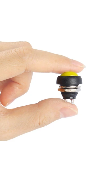 ROBİZ 12mm PBS-33B 2 Pin Push Buton Sarı ON OFF 1A 250V Mini Yuvarlak Su Geçirmez Anahtar Momentary - 2