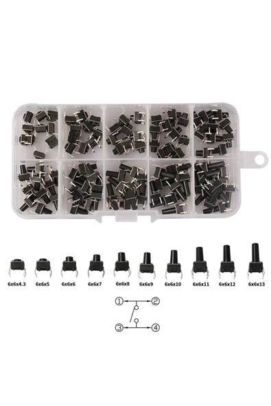 ROBİZ 200 Adet 6x6mm Tact Buton Set 10 Farklı Yükseklikte 4 Pin Dokunmatik Anlık Basmalı Düğme Anahtar - Resim 2