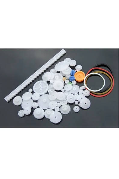 ROBİZ 60 Parça Plastik Dişli Seti Oyuncak Robot Araba Gear Dıy Kremayer Çark Kasnak Lastik Sonsuz Dişli - Resim 8