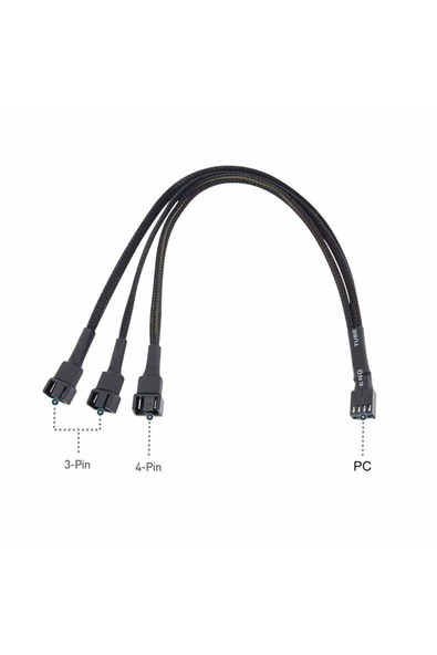 ROBİZ 1 to 3 Çoğaltıcı 25cm Fan Uzatma Kablosu Y Tip 4 Pin 3 Pin Bilgisayar Kasa Anakart Ekran Kartı - Resim 2