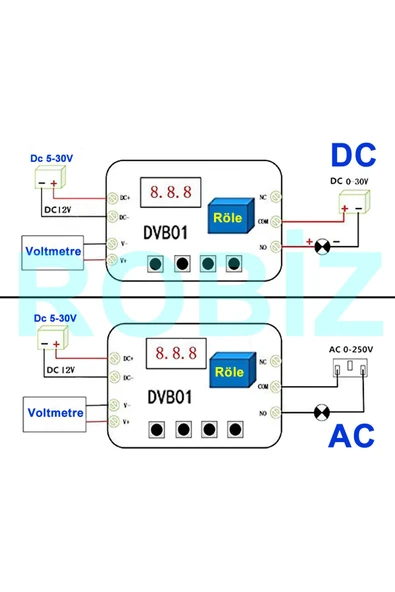 ROBİZ DVB01 DC12V Modül Voltmetre Şarj Deşarj Koruma Voltaj Aralık Karşılaştırıcı 220V 6A Röle Kontrol - Resim 4