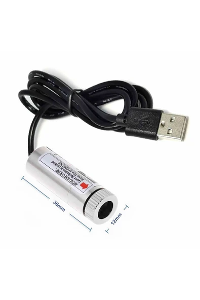 ROBİZ Usb Kablolu 5mW 650nm Kırmızı Çizgi Lazer Modül  1 Metre Kablo Lens ile Odak Ayarlı 12mm Çap - Resim 3