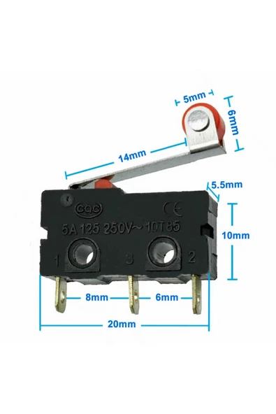 ROBİZ Makaralı Micro Switch Anahtar 5A 5A 250V Uyumlu  Rulo Makara Kollu NO NC  SPDT Sınırlayıcı Momentary