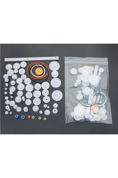 ROBİZ 60 Parça Plastik Dişli Seti Oyuncak Robot Araba Gear Dıy Kremayer Çark Kasnak Lastik Sonsuz Dişli - Resim 3